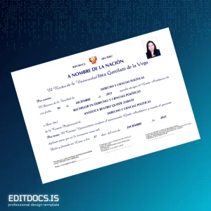 Editable Peru Universidad Inca Garcilaso de la Vega Bachelor of Laws and Political Science Diploma Page Preview - EditDocs