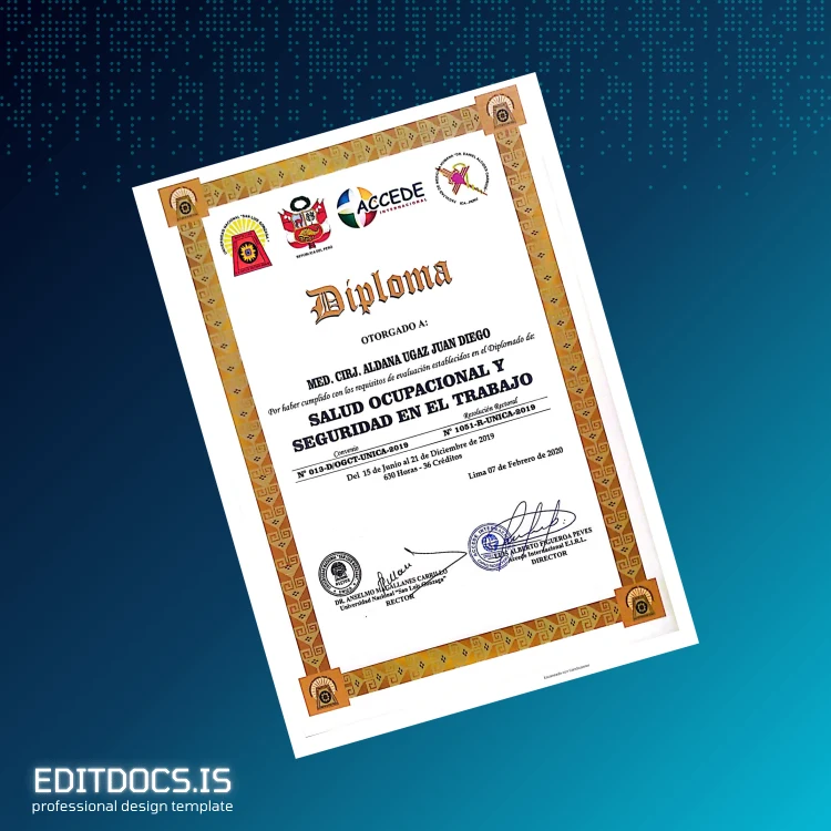 Editable Peru Universidad Nacional _San Luis Gonzaga_ Diploma in Occupational Health and Safety Page Preview - EditDocs