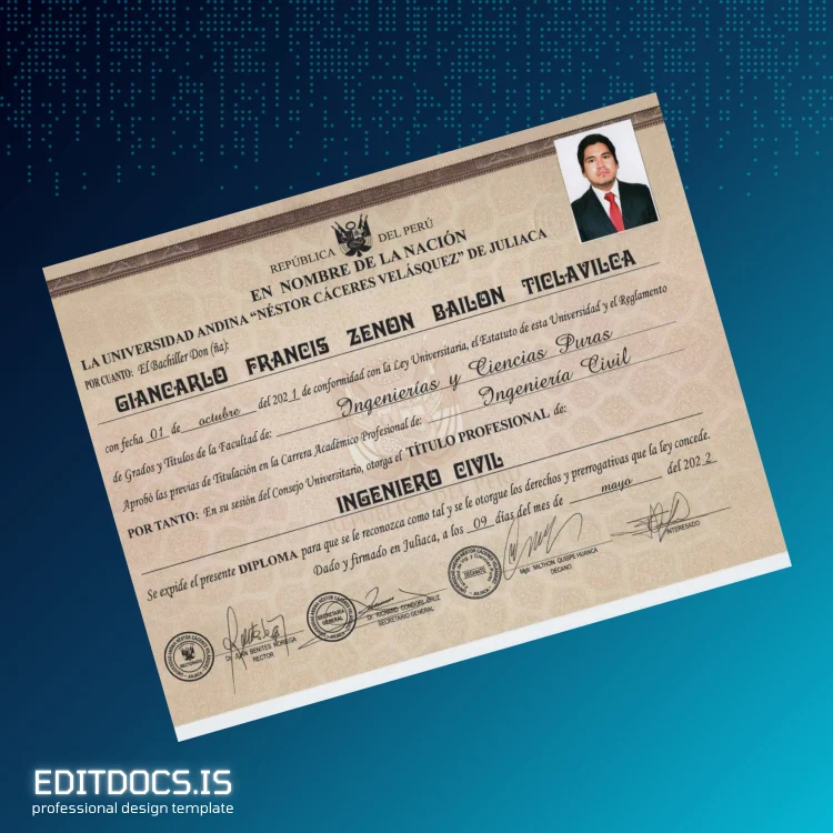 Editable Peru Universidad de Juliaca Bachelor's Degree in Civil Engineering Template Page Preview - EditDocs