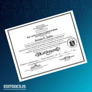 Editable Philippines Bal Ason National High School High School Diploma Page Preview - EditDocs