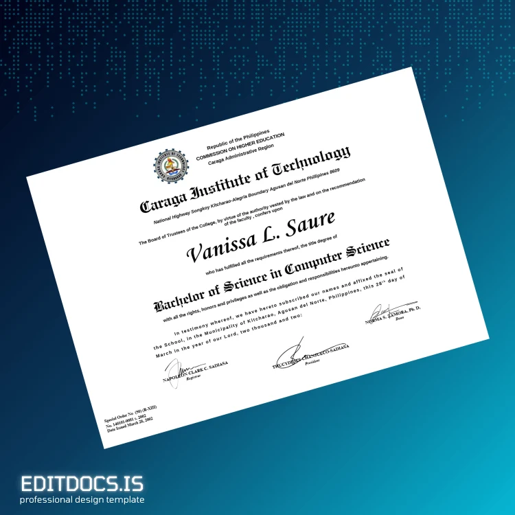 Editable Philippines Caraga Institute of Technology Bachelor of Science in Computer Science Template Page Preview - EditDocs
