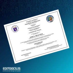 Editable Philippines K Elementary School Kindergarten Completion Certificate Page Preview - EditDocs