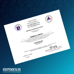 Editable Philippines Kamuning Elementary School Certificate of Completion for Romela S. Garcia Page Preview - EditDocs