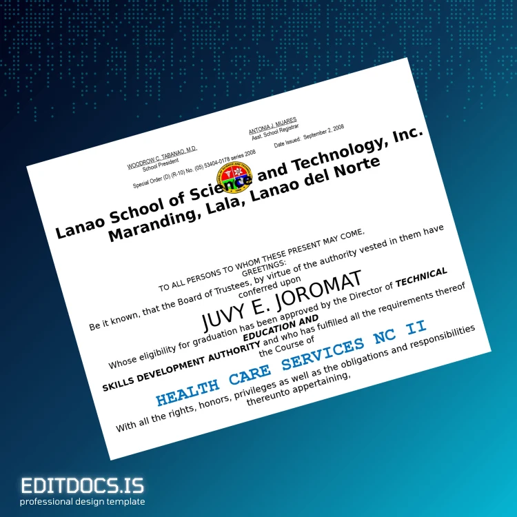 Editable Philippines Lanao School of Science and Technology Inc Two-Year Information Technology Diploma page 2 Page Preview - EditDocs