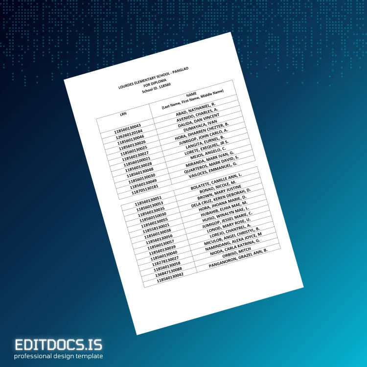 Editable Philippines Lourdes Elementary School High School Diploma Template Page Preview - EditDocs