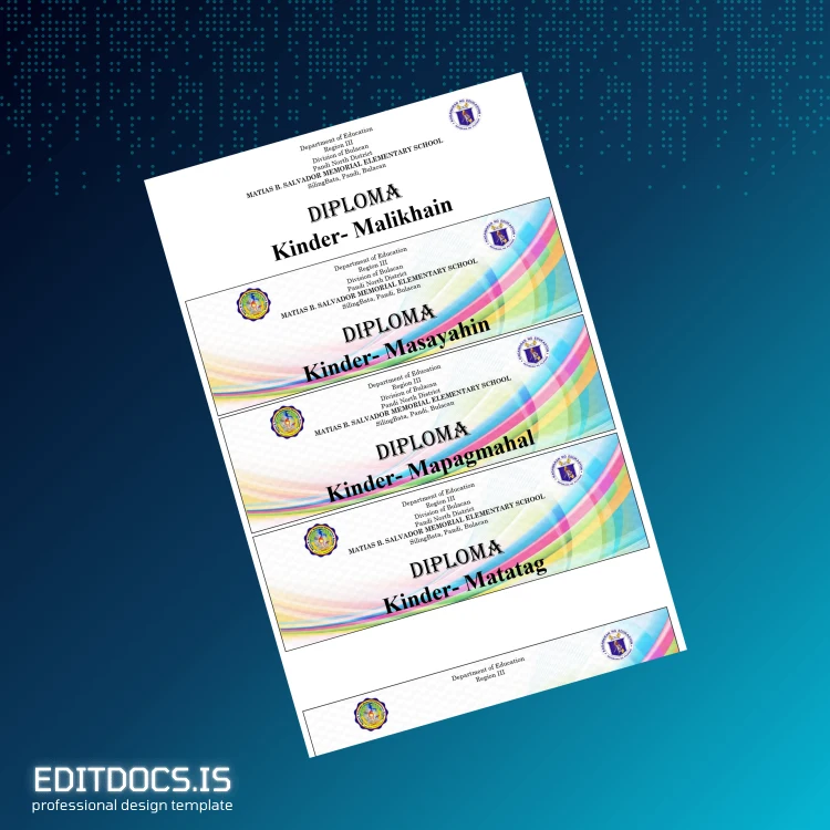 Editable Philippines Matias B. Salvador Memorial Elementary School Kindergarten and Grade 6 Diploma Template page 2 Page Preview - EditDocs