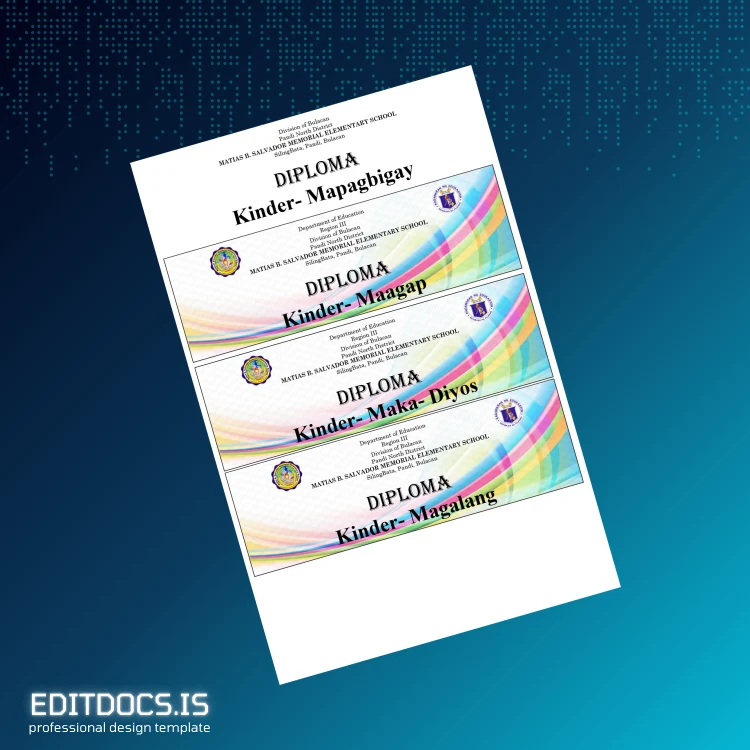 Editable Philippines Matias B. Salvador Memorial Elementary School Kindergarten and Grade 6 Diploma Template page 3 Page Preview - EditDocs