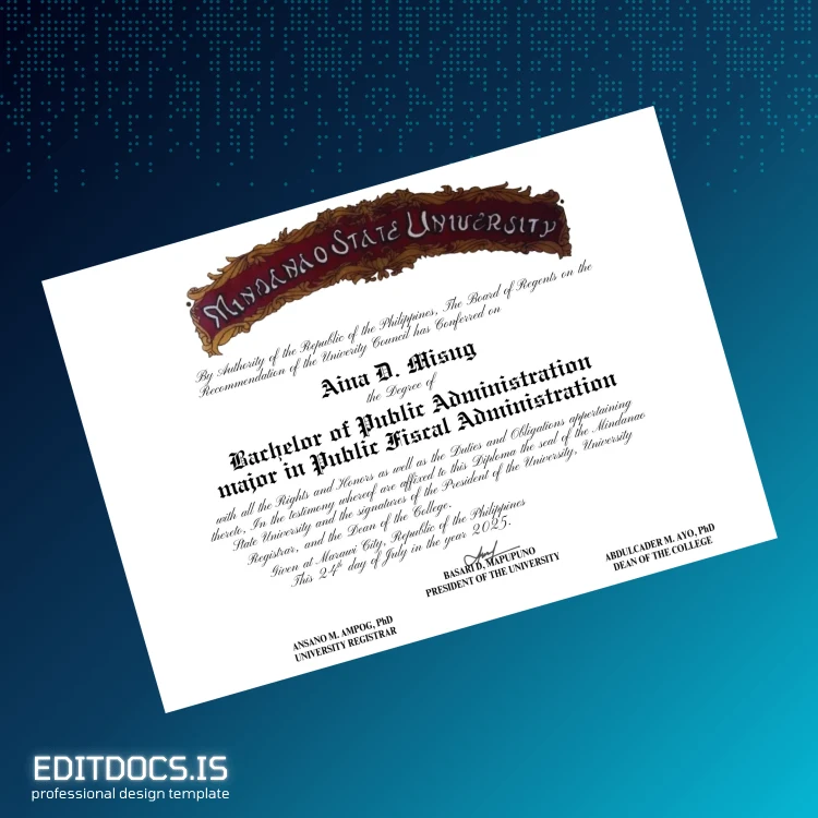 Editable Philippines Mindanao State University Bachelor of Public Administration Template Page Preview - EditDocs