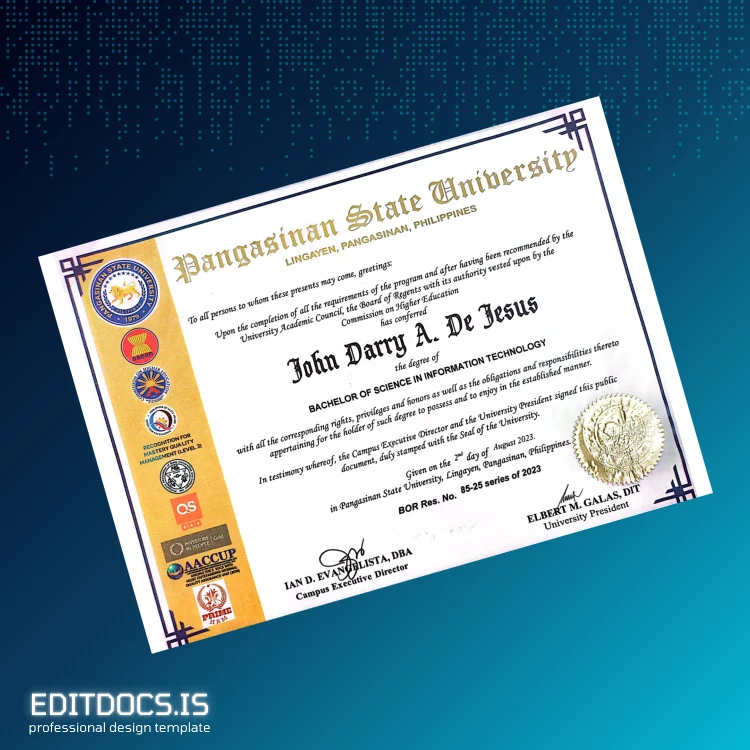 Editable Philippines Pangasinan State University Bachelor of Science in Information Technology Template Page Preview - EditDocs