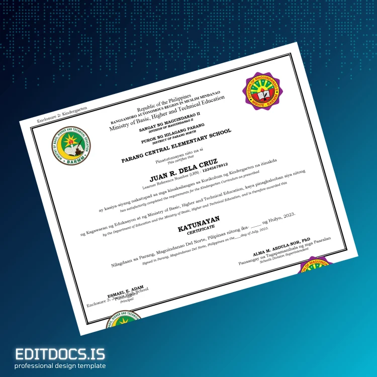 Editable Philippines Parang Central Elementary School Elementary Level (Grade 6) Diploma page 2 Page Preview - EditDocs