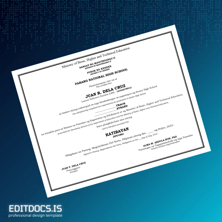 Editable Philippines Parang Central Elementary School Elementary Level (Grade 6) Diploma page 4 Page Preview - EditDocs