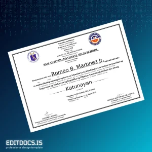 Editable Philippines San Antonio National High School High School Diploma Page Preview - EditDocs