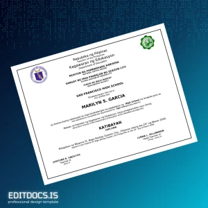 Editable Philippines San Francisco High School High School Diploma Page Preview - EditDocs
