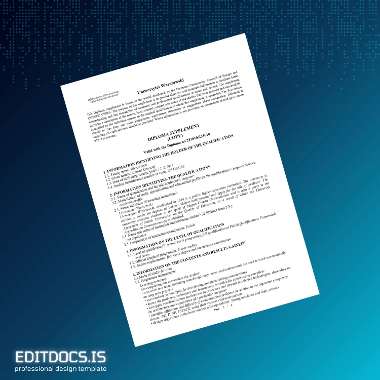 Editable Poland University of Warsaw Master of Science in Computer Science Template Page Preview - EditDocs