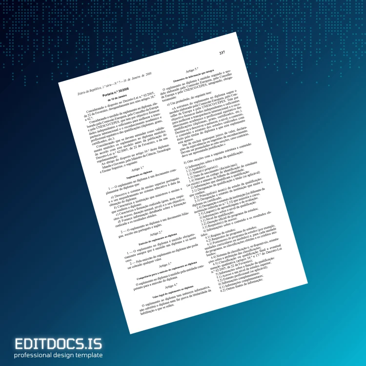 Editable Portugal University of the Azores Diploma Supplement Template Page Preview - EditDocs