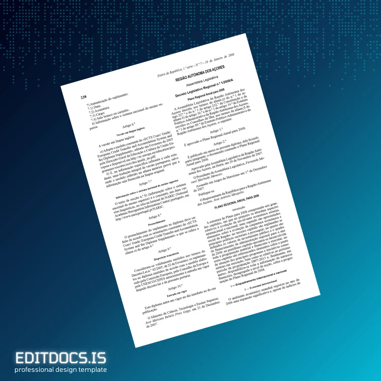 Editable Portugal University of the Azores Supplement to Diploma Template page 2 Page Preview - EditDocs