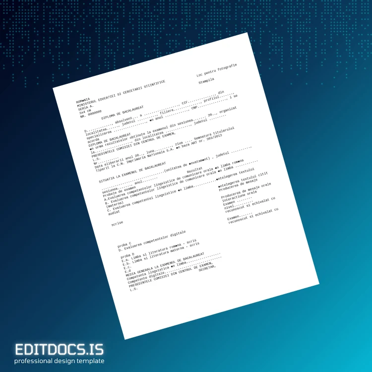 Editable Romania Bacalaureat Diploma Template Page Preview - EditDocs