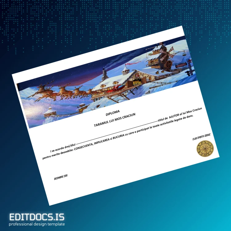 Editable Romania Club Sportiv Zodiac Christmas Helper Diploma Page Preview - EditDocs