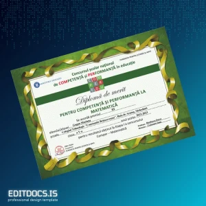 Editable Romania Colegiul Tehnologic _Constantin Brâncoveanu_ Diploma of Merit Page Preview - EditDocs