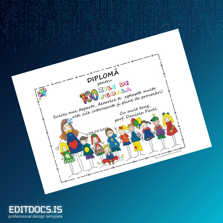 Editable Romania Diploma for 100 Days of School Template Page Preview - EditDocs