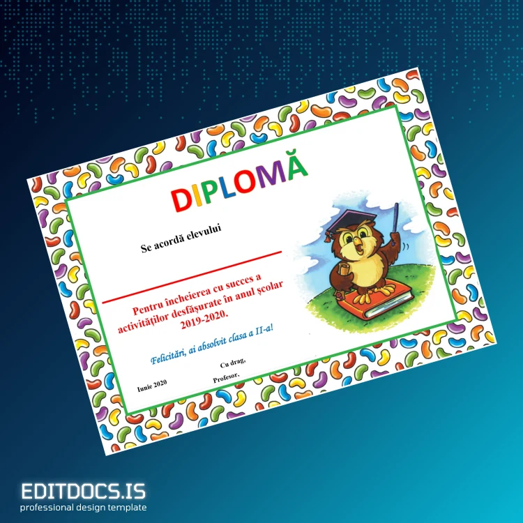 Editable Romania Diploma for Completion of 2nd Grade Page Preview - EditDocs