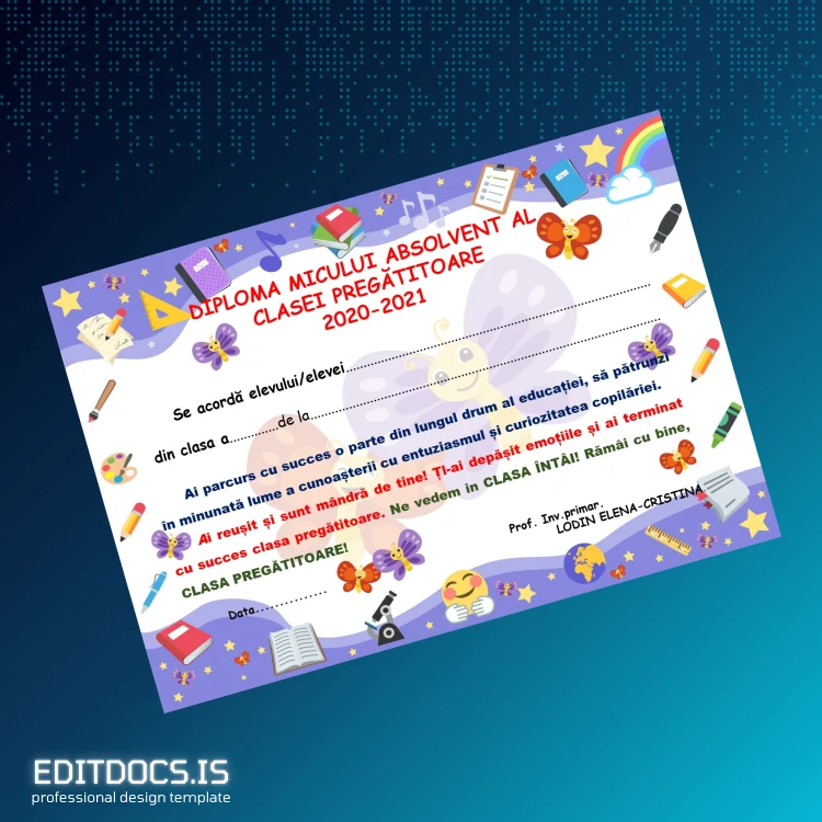 Editable Romania Diploma for Graduating Kindergarten Template Page Preview - EditDocs