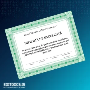 Editable Romania Liceul Teoretic Mihai Eminescu Excellence Diploma Page Preview - EditDocs