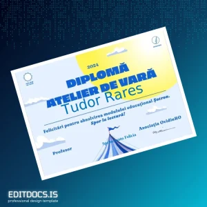 Editable Romania OvidiuRO Summer Workshop Diploma Page Preview - EditDocs