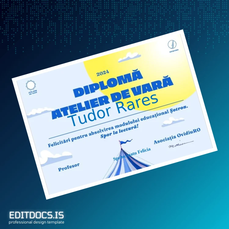 Editable Romania OvidiuRO Summer Workshop Diploma Page Preview - EditDocs