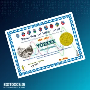 Editable Romania Radioclub _ADMIRA_ Arad Gold Award Certificate Page Preview - EditDocs