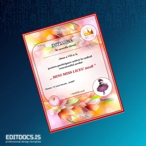 Editable Romania School Diploma Mini Miss Certificate Page Preview - EditDocs