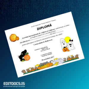 Editable Romania Scoala Gimnaziala _Florian Ditulesa_ Halloween Diploma Template Page Preview - EditDocs