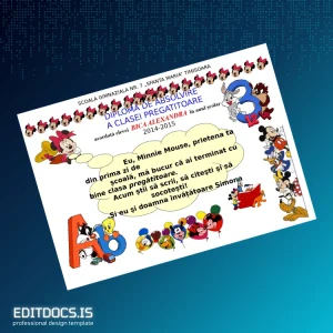 Editable Romania Scola Gimnaziala Nr. 7 _Sfanta Maria_ Kindergarten Completion Diploma Page Preview - EditDocs