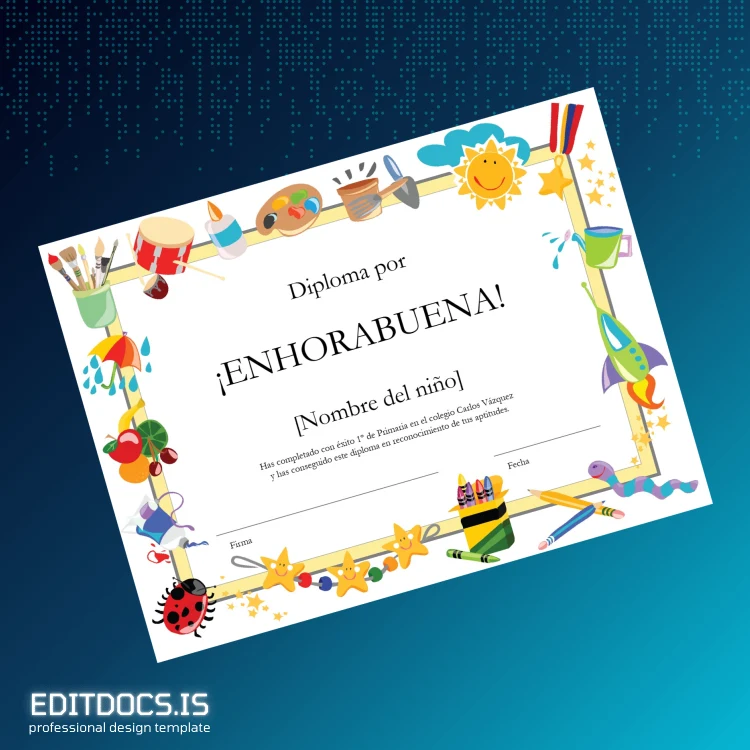 Editable Spain Carlos Vázquez School Primary School Diploma Template Page Preview - EditDocs