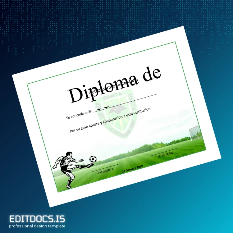 Editable Spain Club Deportivo Santa Marta Honor Diploma Page Preview - EditDocs