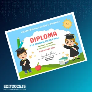 Editable Spain Colegio Borcelle Pre-School Diploma Template Page Preview - EditDocs