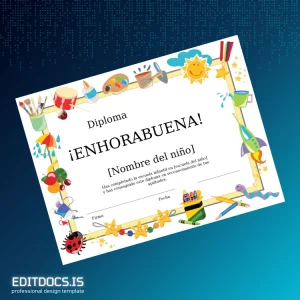 Editable Spain Diploma Certificate for Kindergarten Completion Page Preview - EditDocs