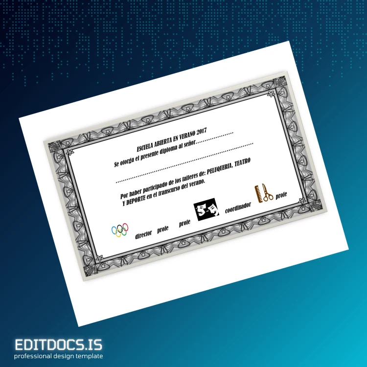 Editable Spain Escuela Abierta Summer School Diploma 2017 page 2 Page Preview - EditDocs