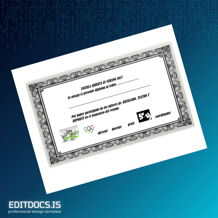 Editable Spain Escuela Abierta Summer School Diploma 2017 Page Preview - EditDocs