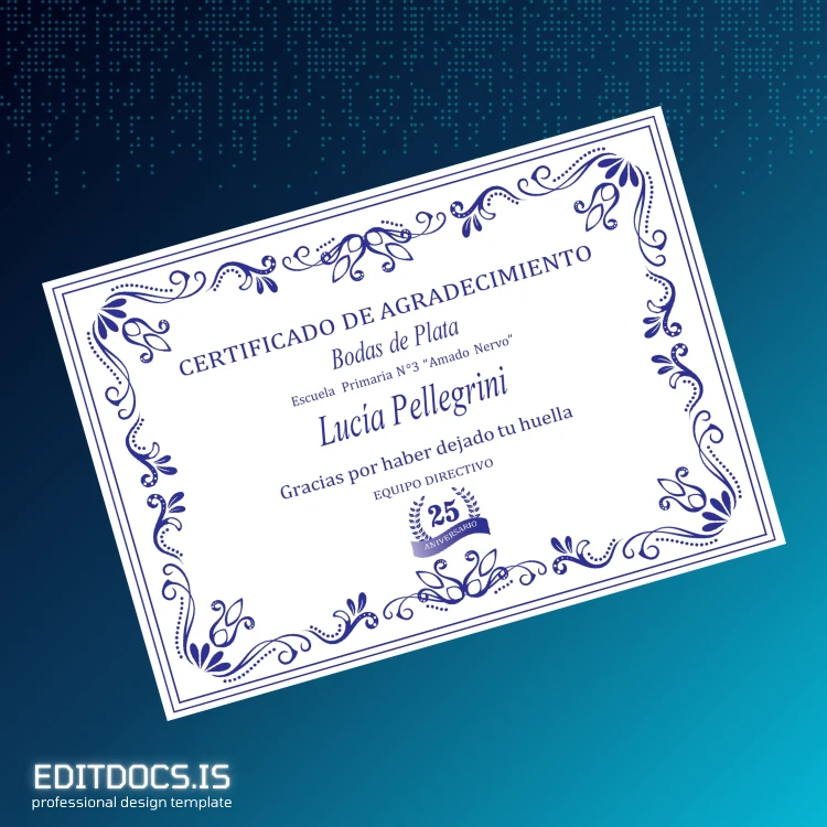 Editable Spain Escuela Primaria N°3 Amado Nervo Certificate of Appreciation Template Page Preview - EditDocs