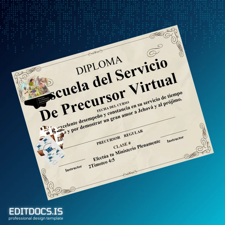 Editable Spain Escuela del Servicio De Precursor Virtual Precursor Diploma Template Page Preview - EditDocs