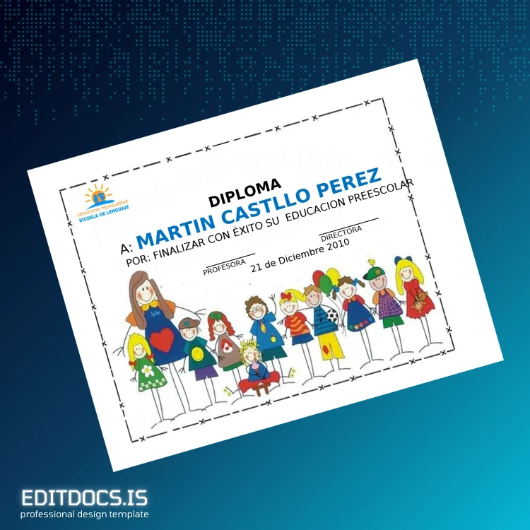 Editable Spain Horizonte Manantial Preschool Diploma Template Page Preview - EditDocs