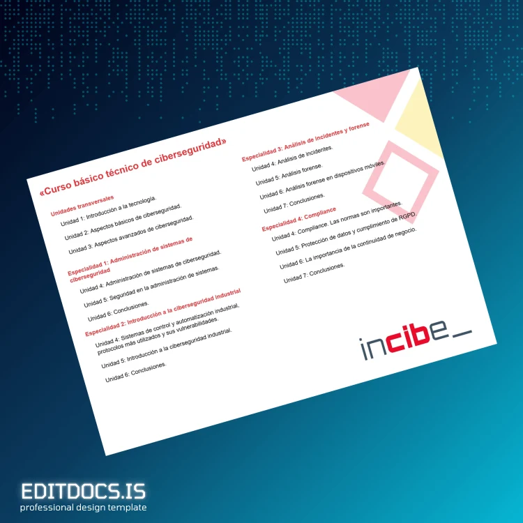 Editable Spain INCIBE Basic Technical Course in Cybersecurity Diploma page 2 Page Preview - EditDocs