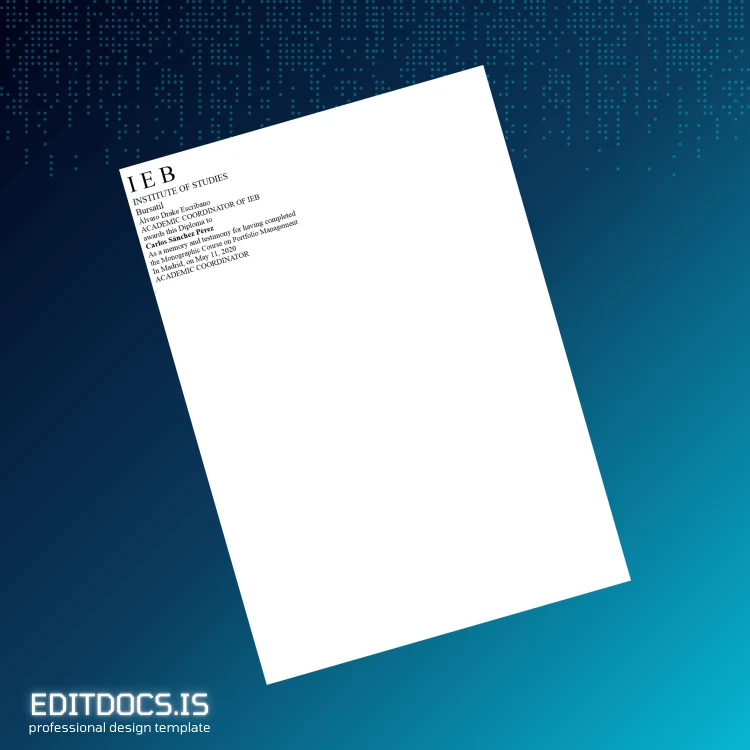 Editable Spain Instituto de Empresa Business School Diploma in Portfolio Management Template Page Preview - EditDocs