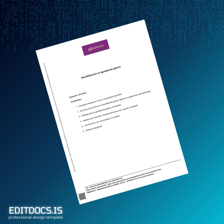 Editable Spain Instituto de las Mujeres Certificate in Gender Equality Awareness Template page 2 Page Preview - EditDocs