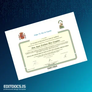 Editable Spain Junta de Andalucía Graduated Secondary Education Diploma Template Page Preview - EditDocs