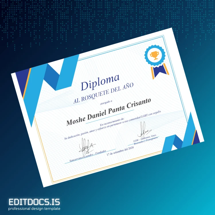 Editable Spain LGBT Yearly Award Diploma Template Page Preview - EditDocs