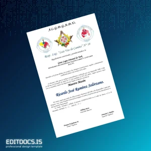 Editable Spain Luis Vaz de Camões Lodge Master Mason Diploma Page Preview - EditDocs