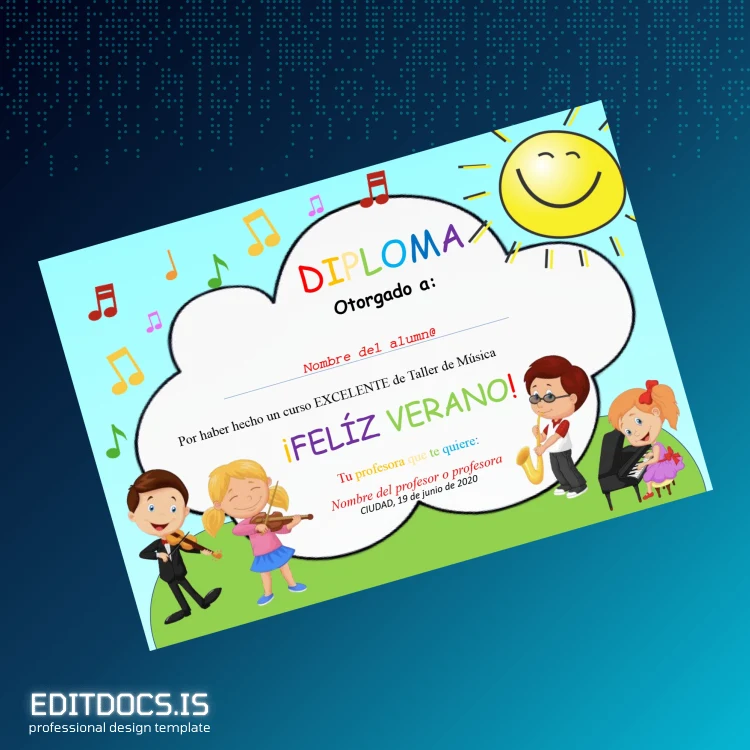 Editable Spain Music Workshop Diploma Template Page Preview - EditDocs