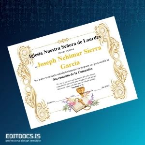 Editable Spain Nuestra Señora de Lourdes First Communion Diploma Template Page Preview - EditDocs